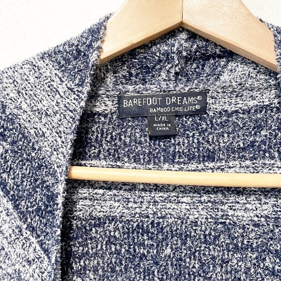 Barefoot Dreams Blue Striped Bamboo Chic Lite Cardigan L/XL Long Sleeve - Picture 6 of 10